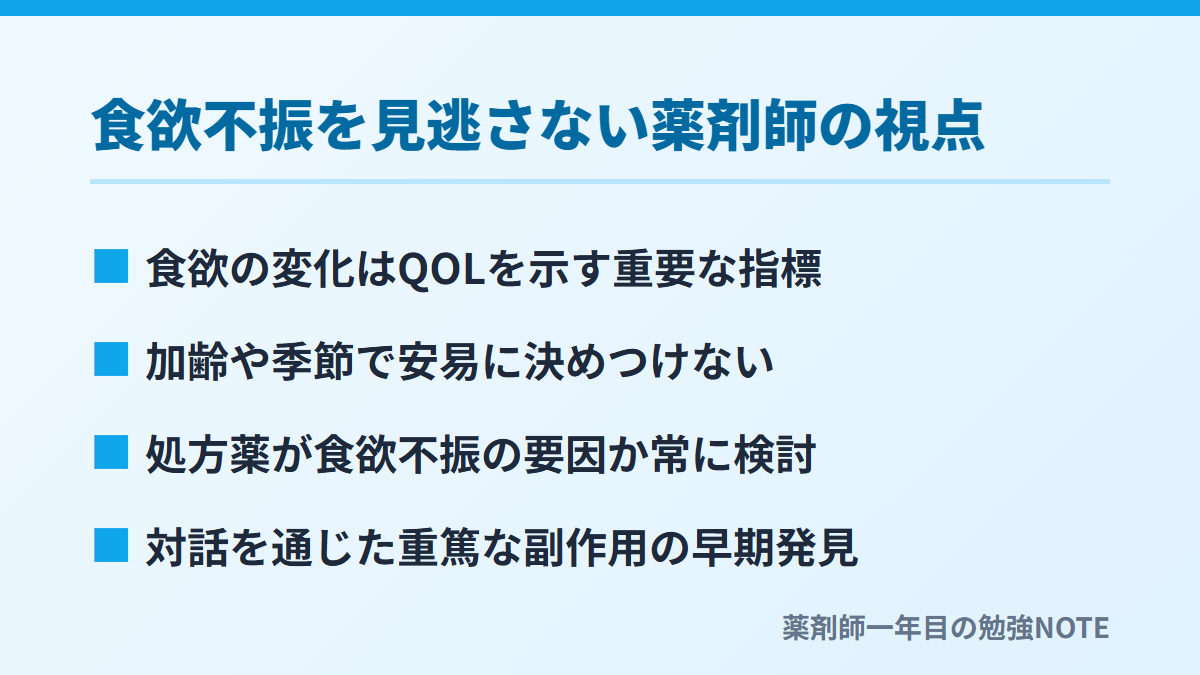 食欲不振を見逃さない薬剤師の視点