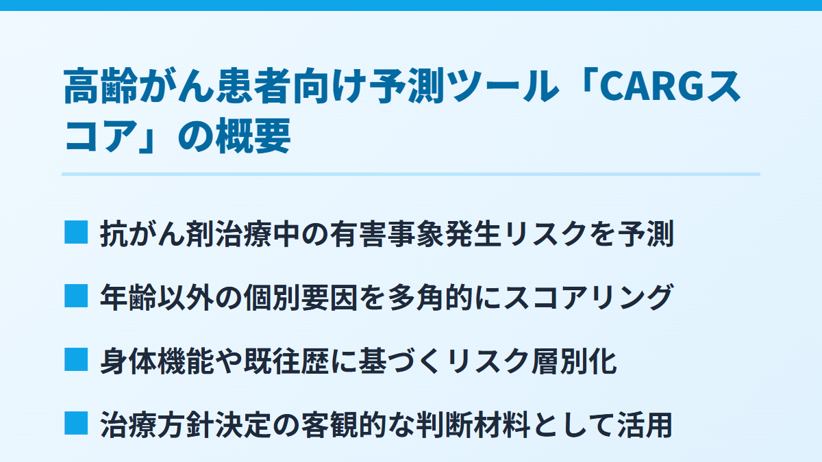 高齢がん患者向け予測ツール「CARGスコア」の概要