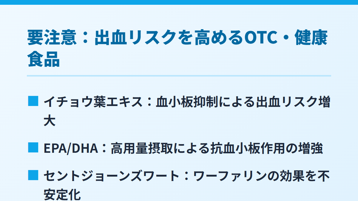 要注意：出血リスクを高めるOTC・健康食品