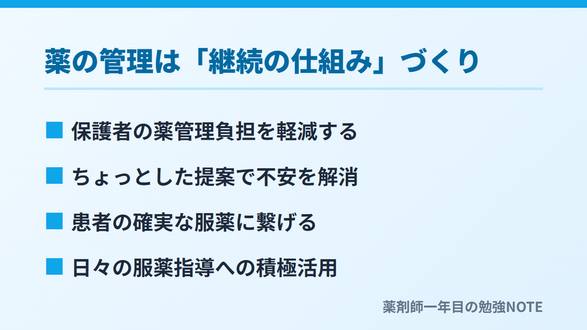 薬の管理は「継続の仕組み」づくり