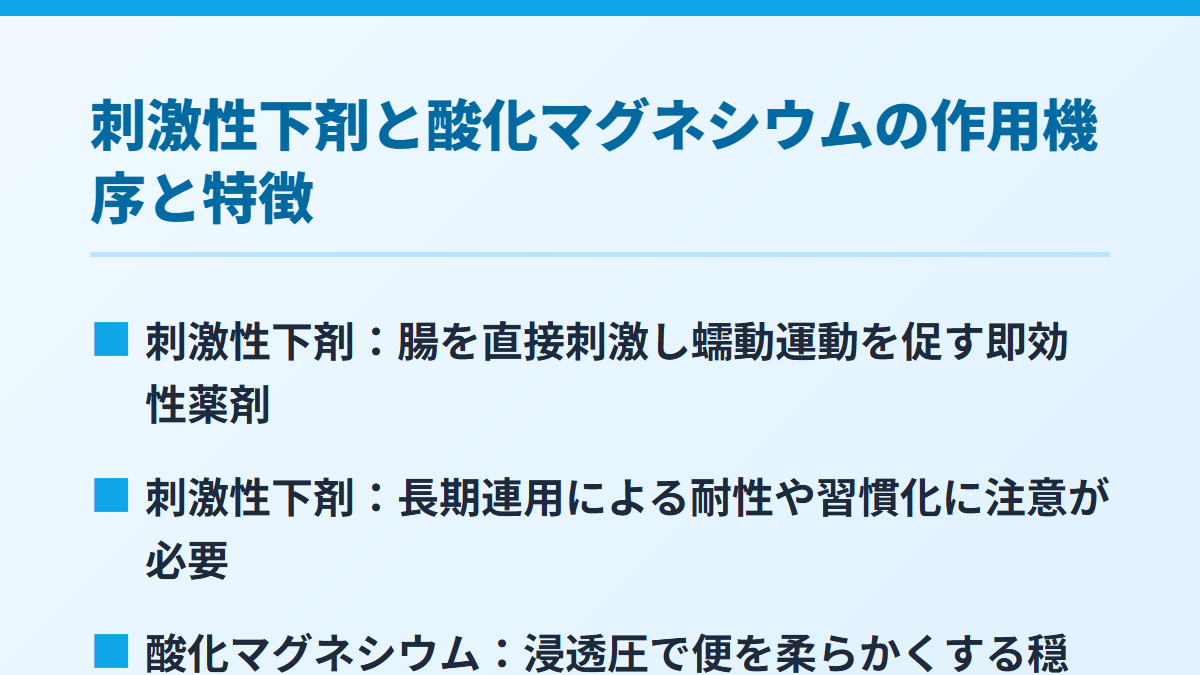 刺激性下剤と酸化マグネシウムの作用機序と特徴