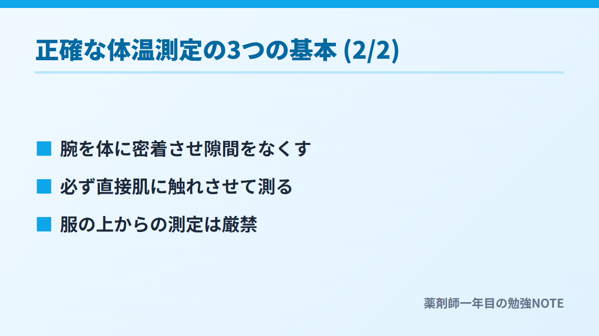 正確な体温測定の3つの基本 (2/2)