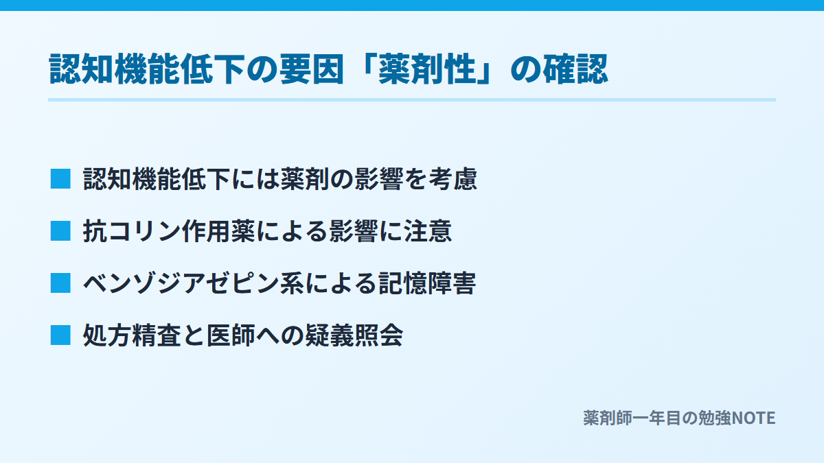 認知機能低下の要因「薬剤性」の確認