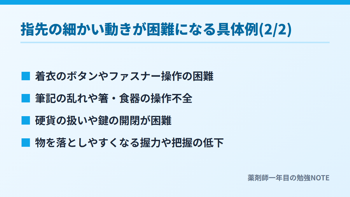 指先の細かい動きが困難になる具体例(2/2)