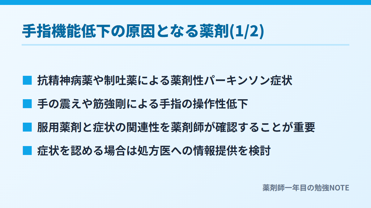 手指機能低下の原因となる薬剤(1/2)