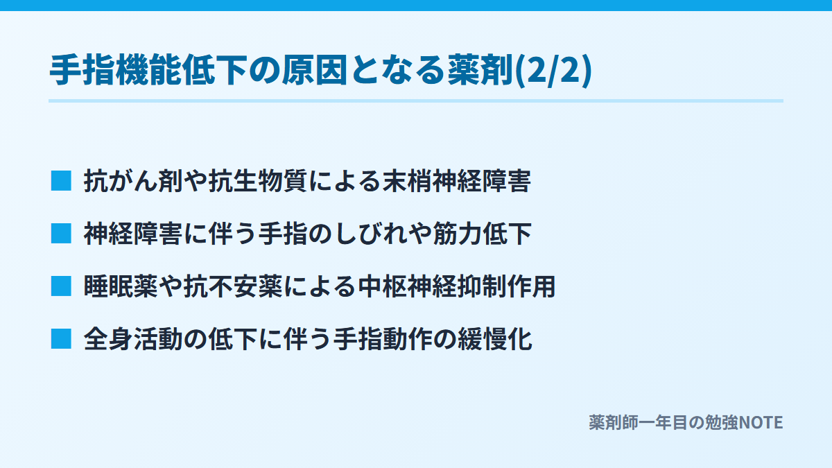 手指機能低下の原因となる薬剤(2/2)