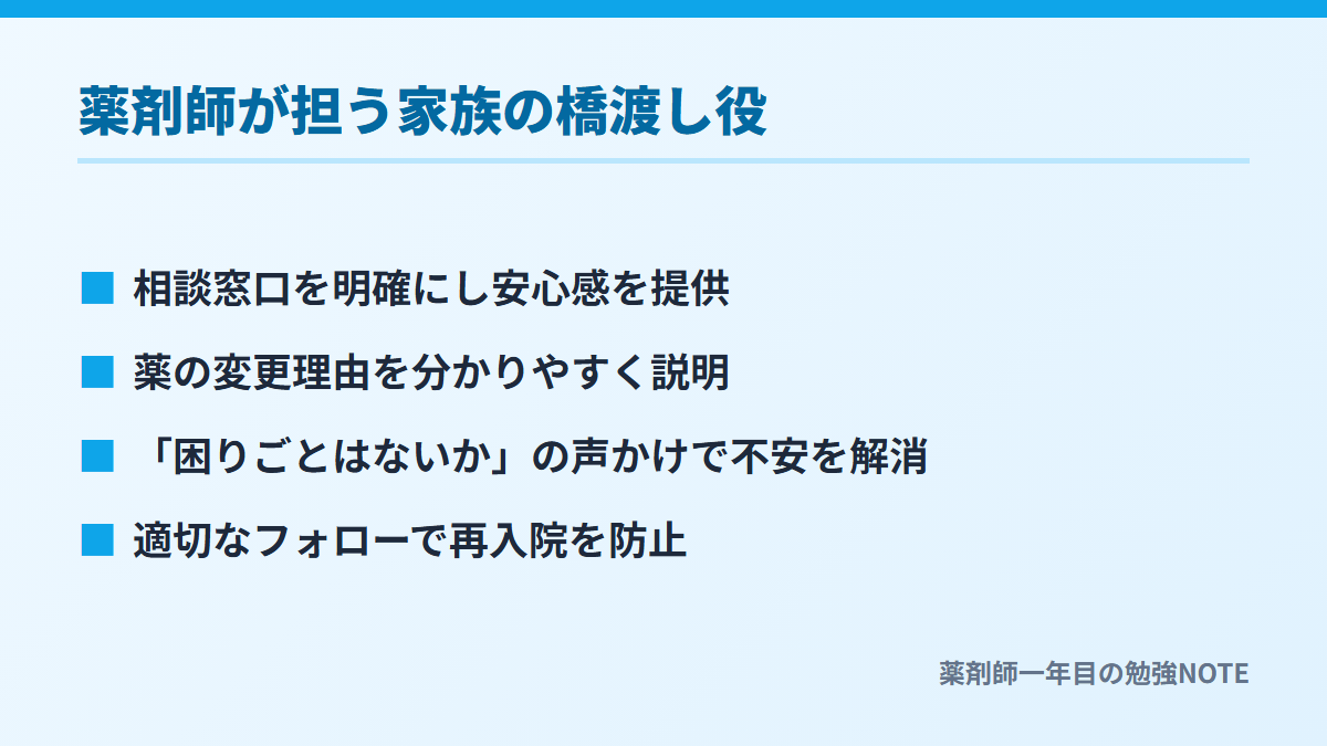 薬剤師が担う家族の橋渡し役