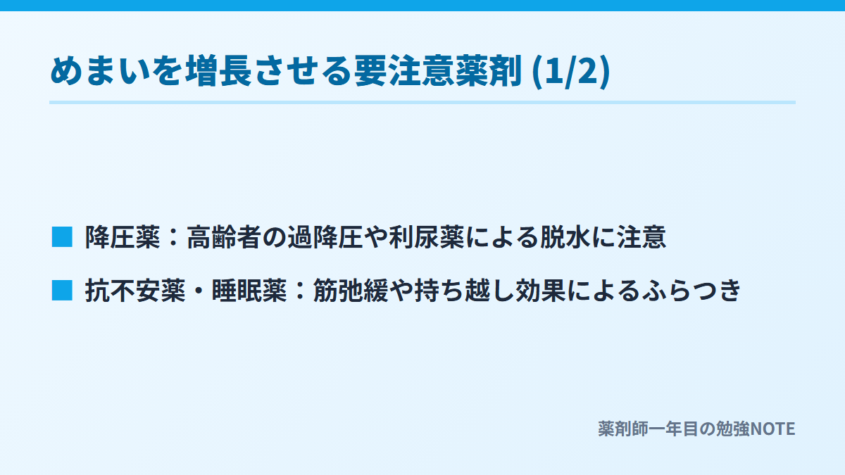 めまいを増長させる要注意薬剤 (1/2)