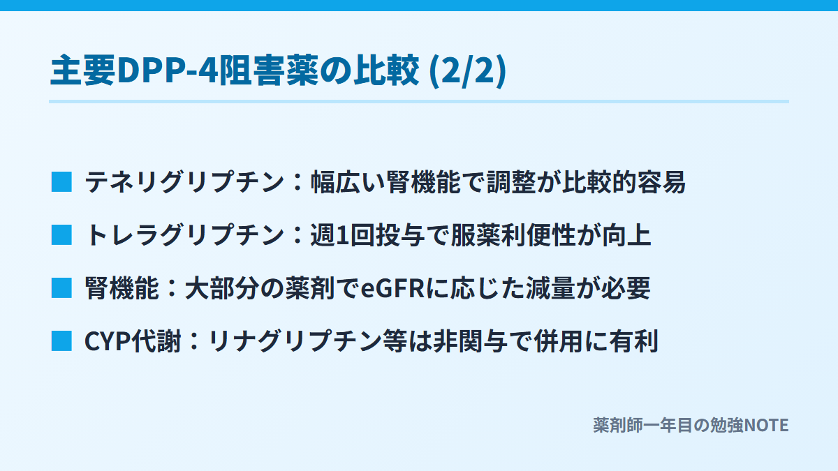 主要DPP-4阻害薬の比較 (2/2)