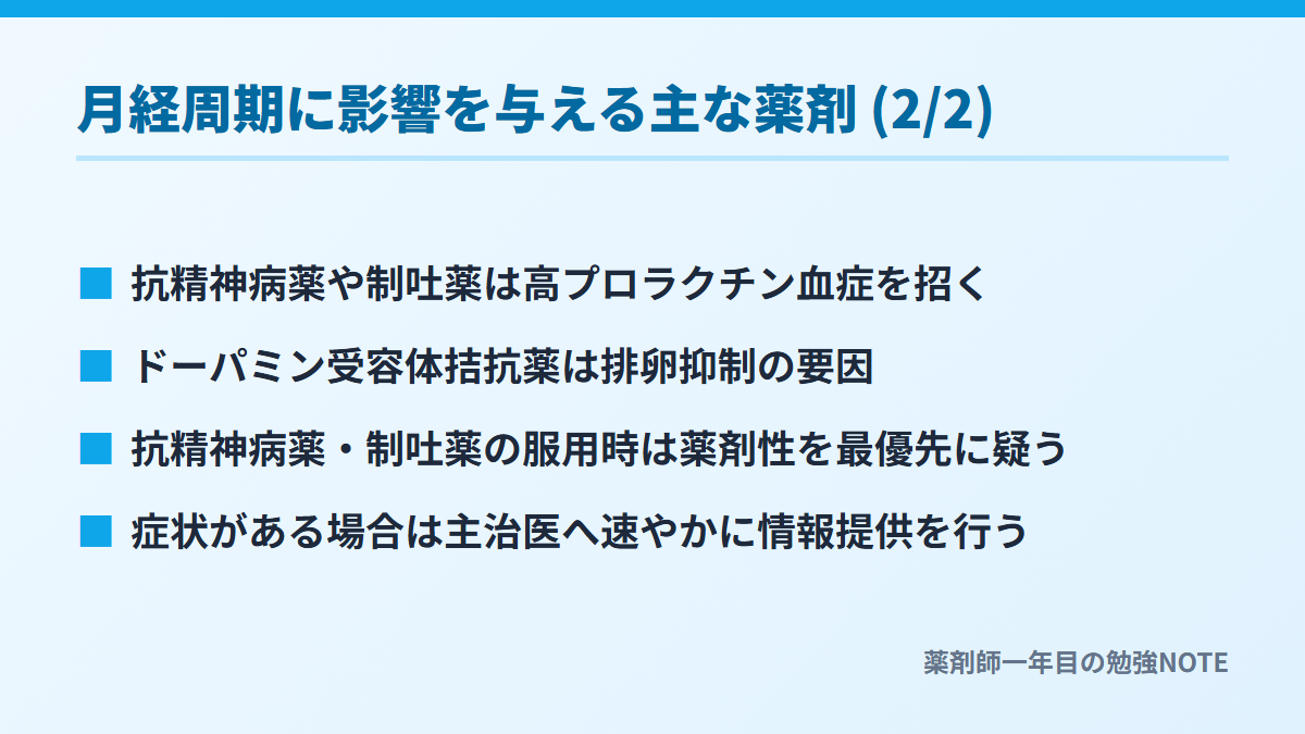 月経周期に影響を与える主な薬剤 (2/2)