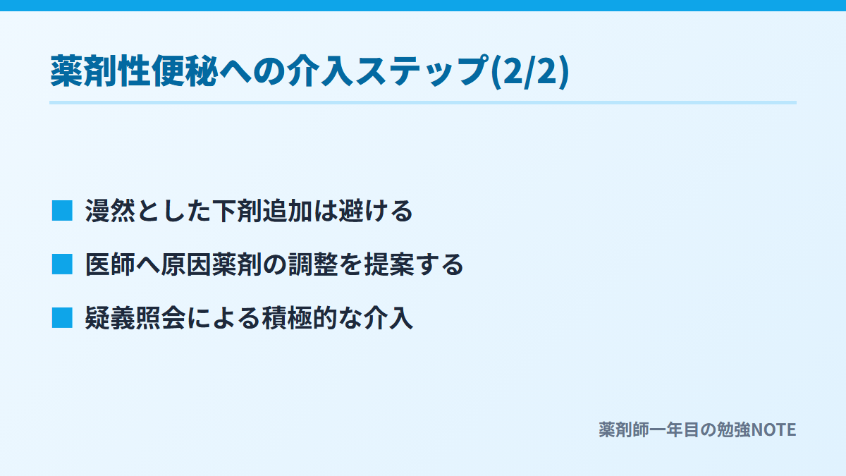 薬剤性便秘への介入ステップ(2/2)