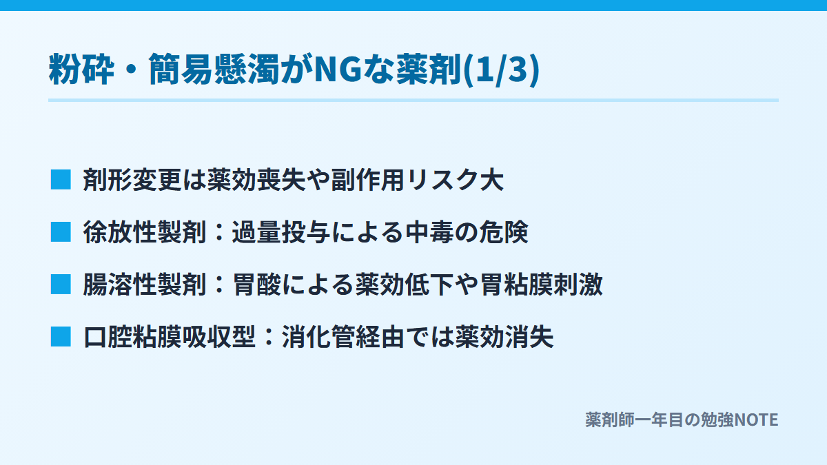 粉砕・簡易懸濁がNGな薬剤(1/3)