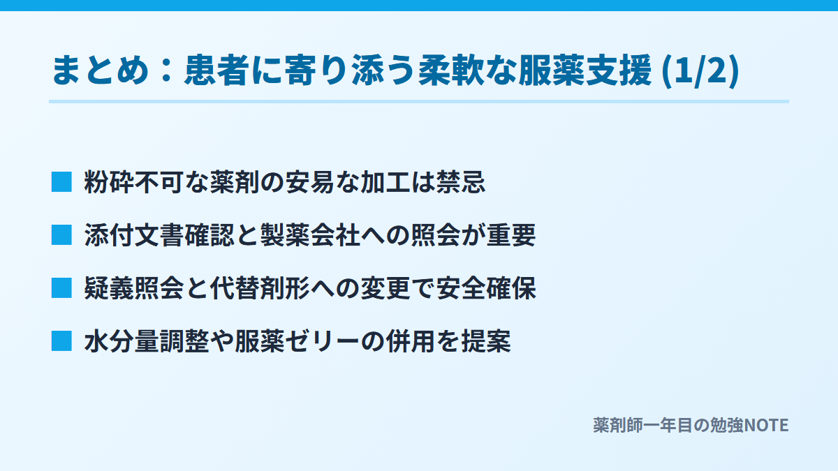 まとめ：患者に寄り添う柔軟な服薬支援 (1/2)