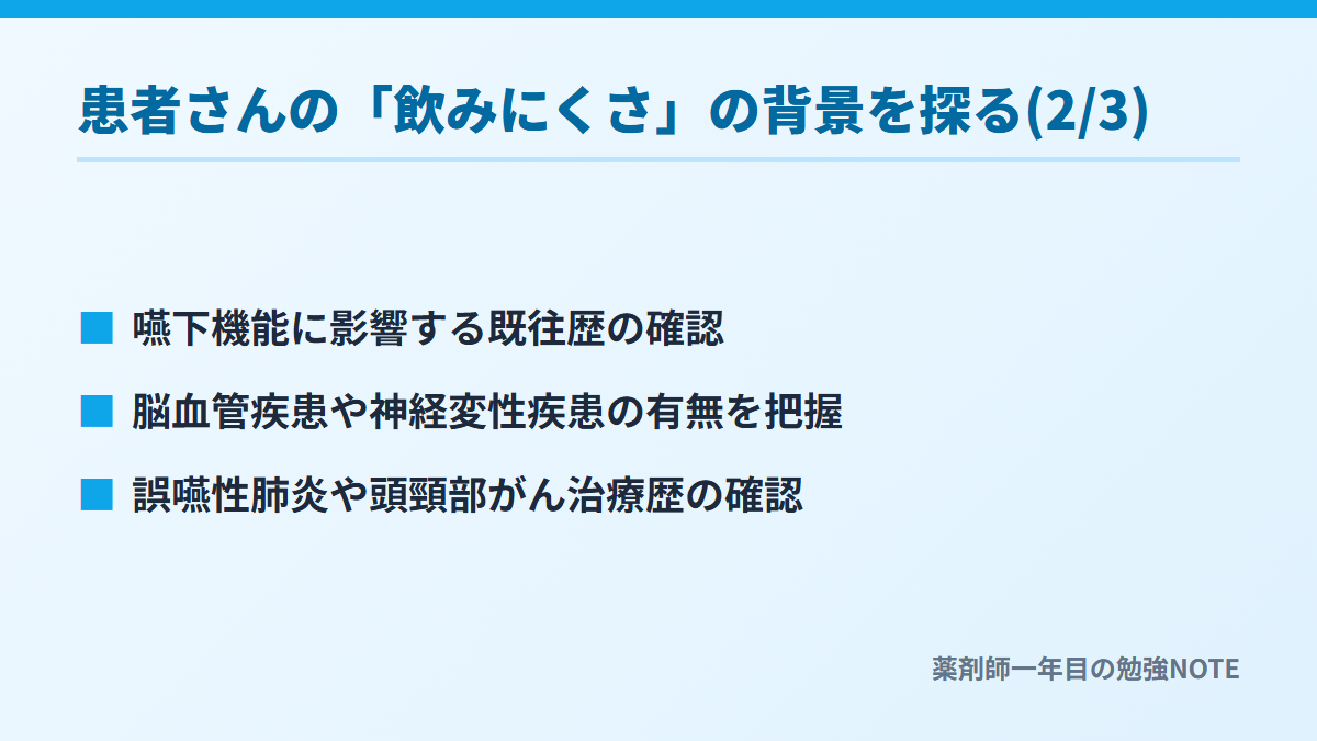 患者さんの「飲みにくさ」の背景を探る(2/3)
