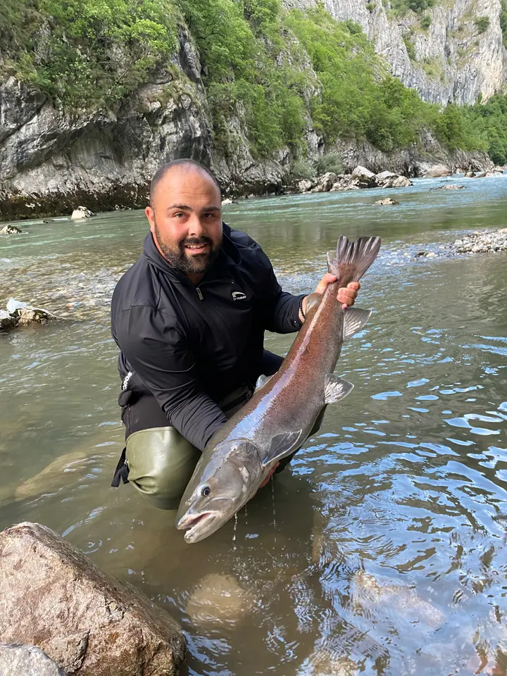 Stefan Božović guiding Huchen fishing on the Lim river in Montenegro