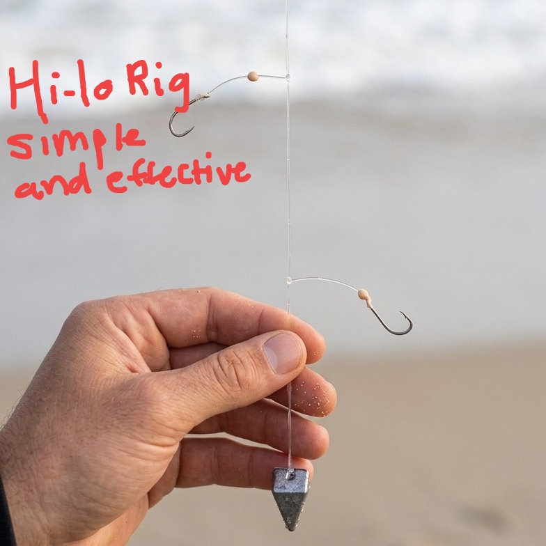 Hi-lo rig is simple and effective. It can catch 2 fish at a time.