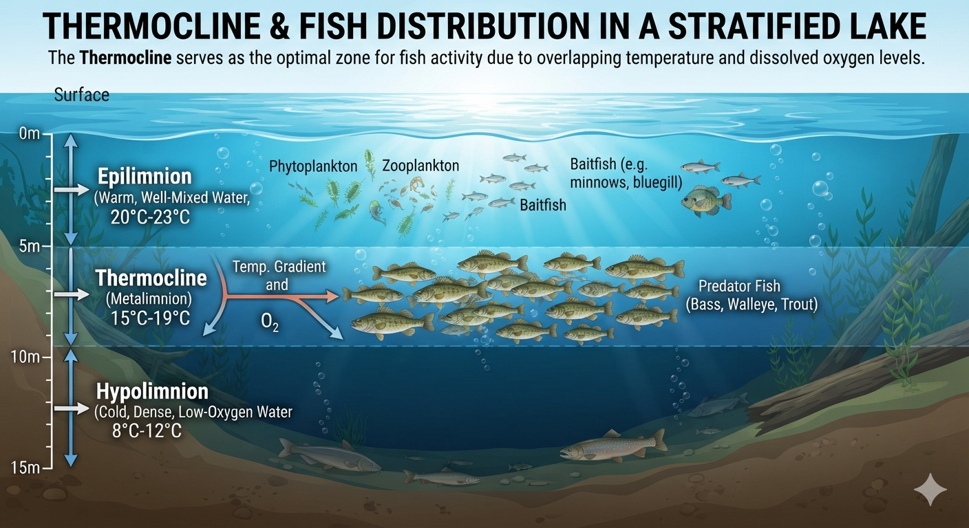 fish often position near the thermocline