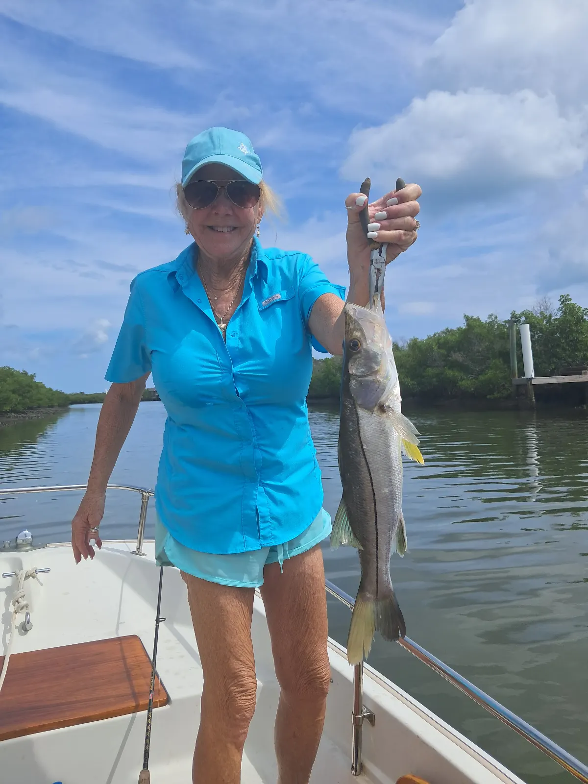 Pam's undersize snook
had to release
fun to catch