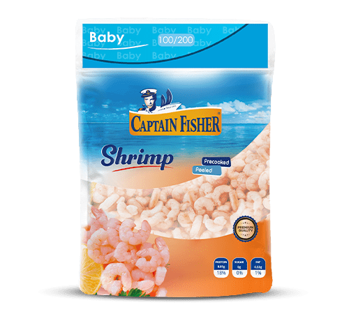 Captain Fisher Cooked Baby PUD Shrimp 100/200 | Baby Peeled Cooked Shrimp – Small, Tender & Ready to Use