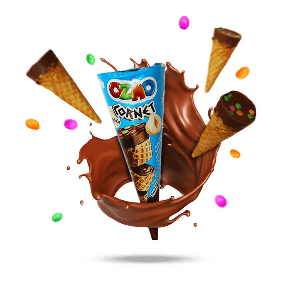 Ozmo Cornet Hazelnut Wafer | Wafer with Hazelnut Cream & Chocolate Dragees – Crunchy, Creamy & Fun