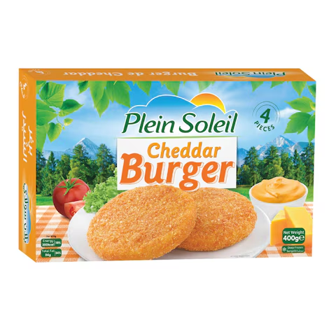 Plein Soleil Breaded Cheddar Burger 400g | Crispy Cheddar Burger Patties