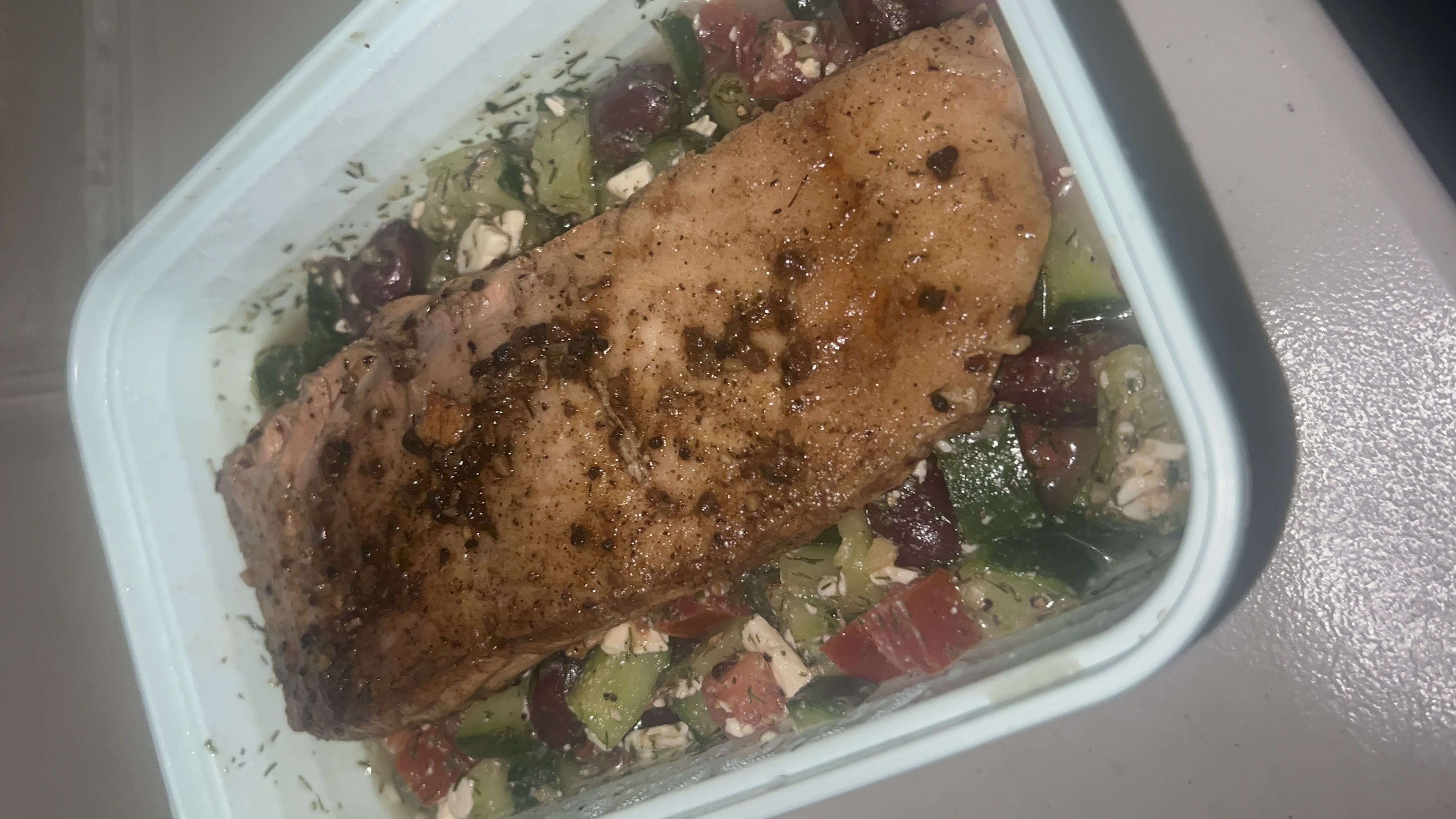 Healthy Greek Salad with Salmon Recipe