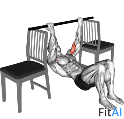 Inverted Chin Curl with Bent Knee between Chairs