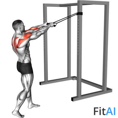 Band standing rear delt row