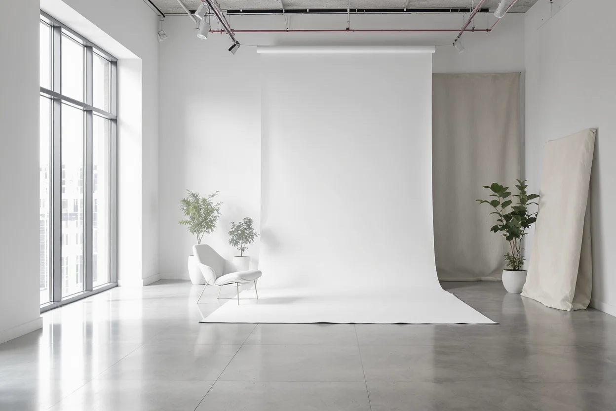 Minimalist Fashion Studio - AI system location background
