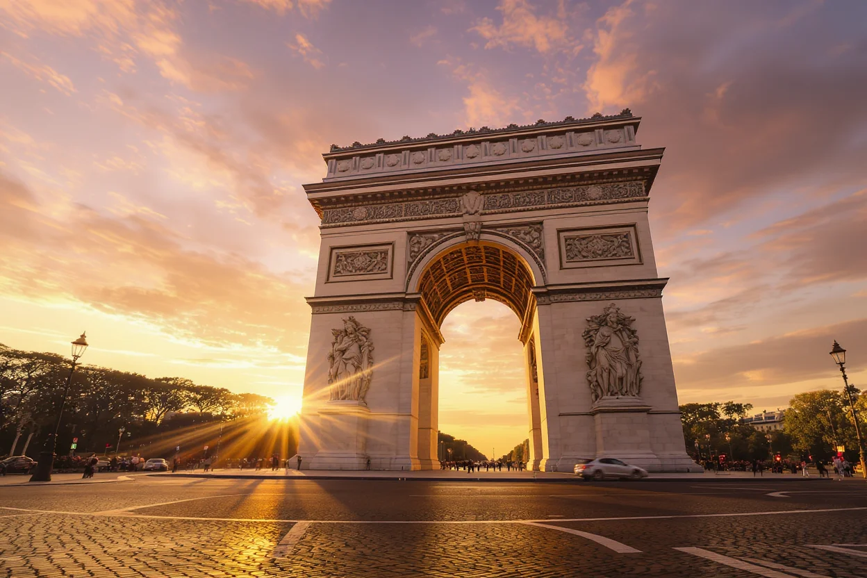Sunlit Arc de Triomphe - AI system location background