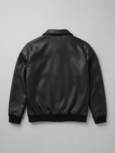Men's Black Quilted Faux Leather Bomber Jacket thumb 1