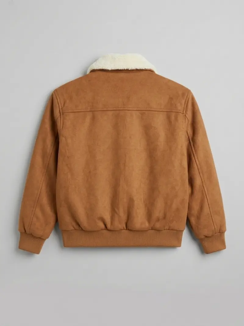 Men's Camel Suede Bomber Jacket with Shearling Collar