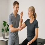 Fizjoterapeuta diagnozuje rękę pacjentki