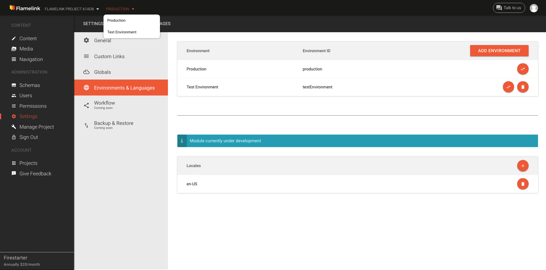 Flamelink's Multiple Environment Feature