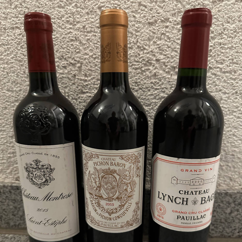 Bordeaux 2015 jeweils 1 Fl. Montrose Lynch-Bages Baron Pichon-Longueville