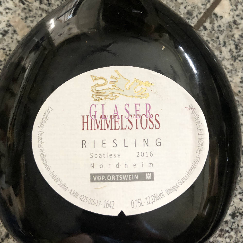 Glaser Himmelstoss Spätlese Nordheim Franken VDP 2016