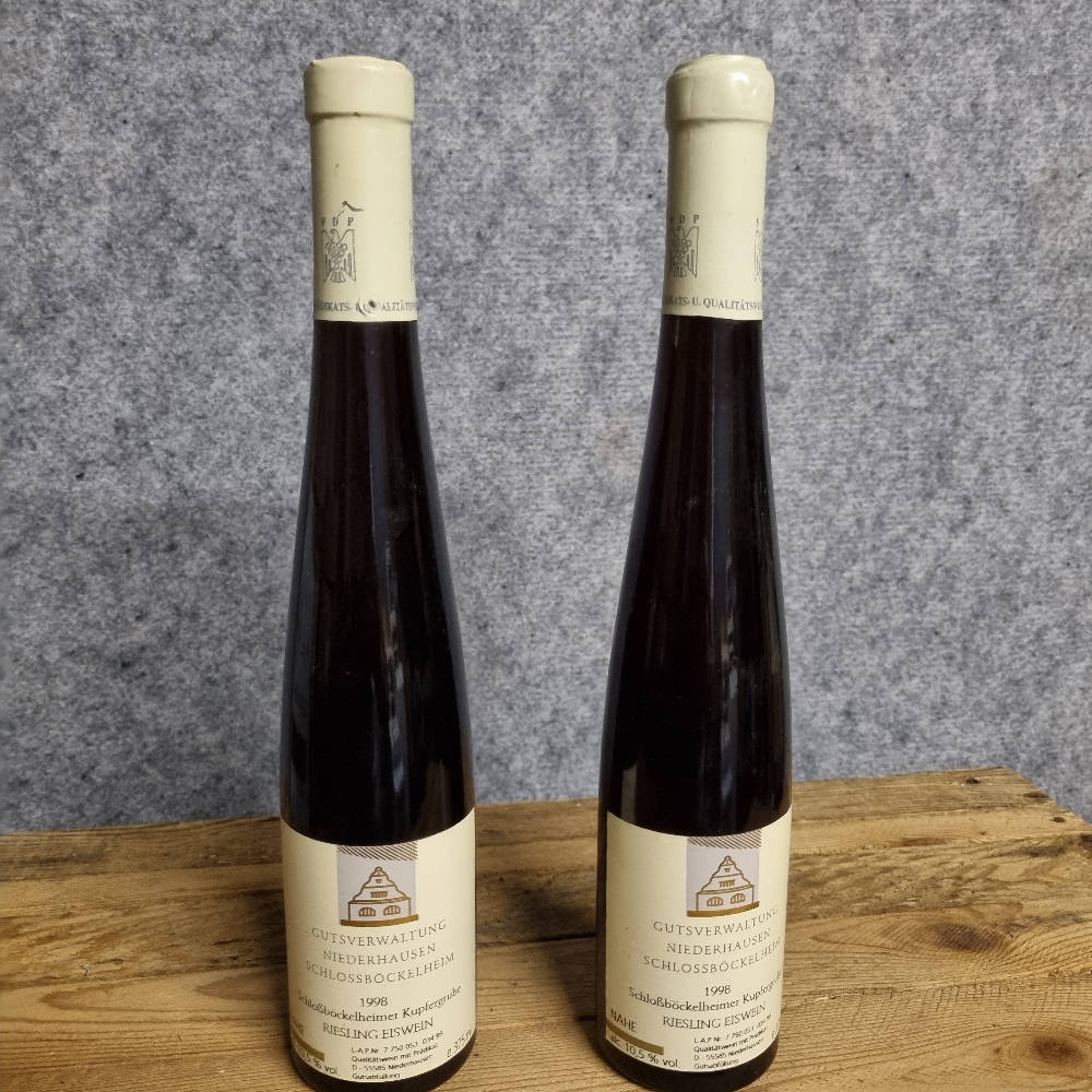 Weinpaket. 2x 1998 Kupfergrube Riesling Eiswein, Staatsweingut Nahe 0,375l