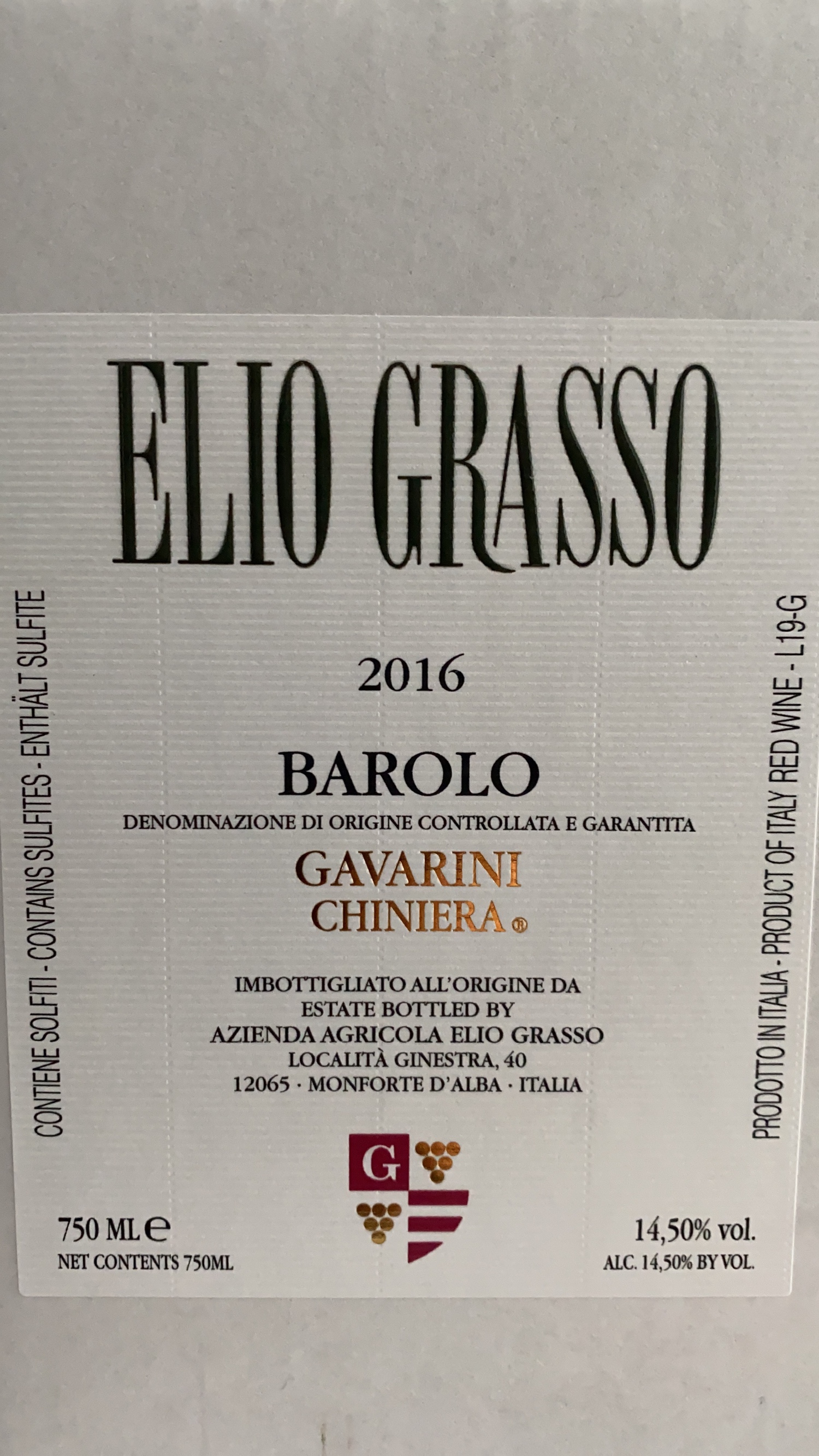 2016 Elio Grasso Barolo Gavarini