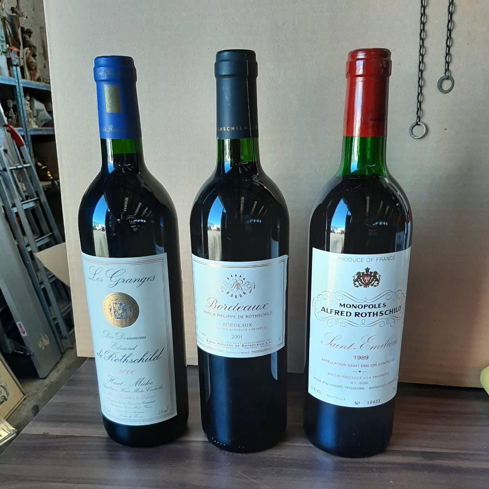 Auktion 3 Flaschen Rotwein Edmund de Rothschild, Baron Philippe de Rotschild, Alfred Rothschild