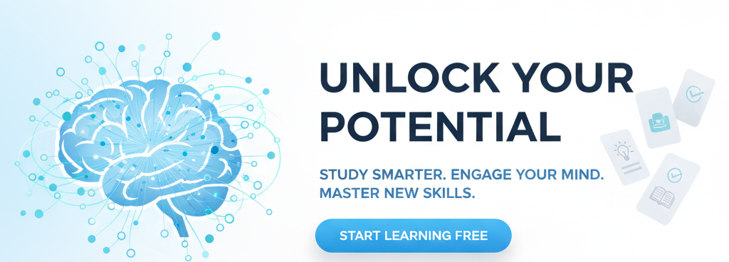 A student studying with flashcards and a laptop.