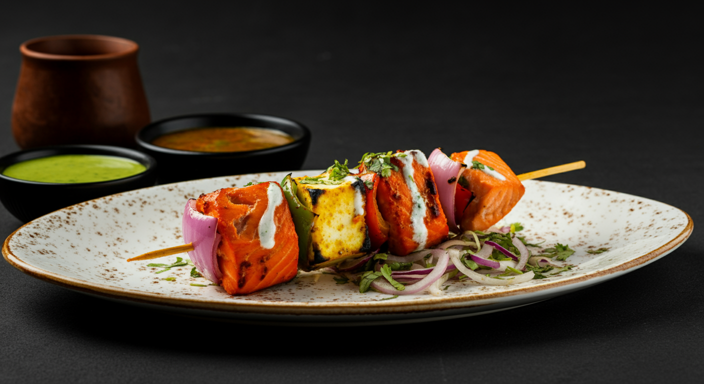 Creamy Malai Tikka Trio (Chicken, Paneer, and Salmon)