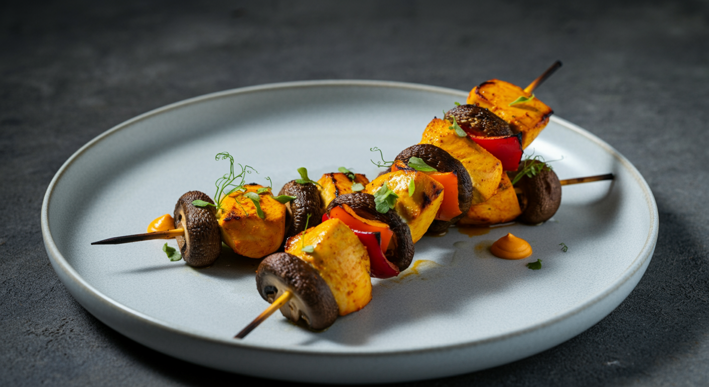 Saffron Chicken Skewers with Grilled Vegetables (Joojeh Kebab)