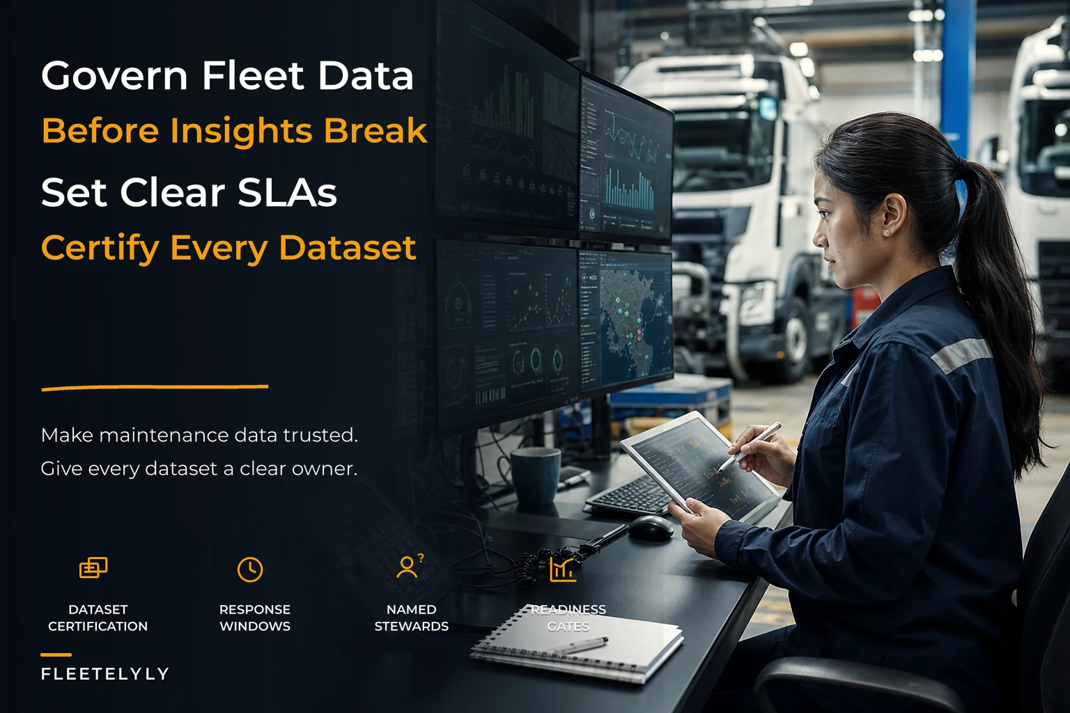 Data governance for fleet maintenance analytics and dataset SLAs