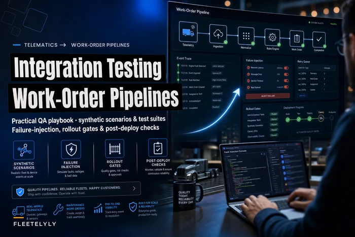 Integration testing for telematics→work‑order pipelines: synthetic scenarios, failure‑injection and rollout gates