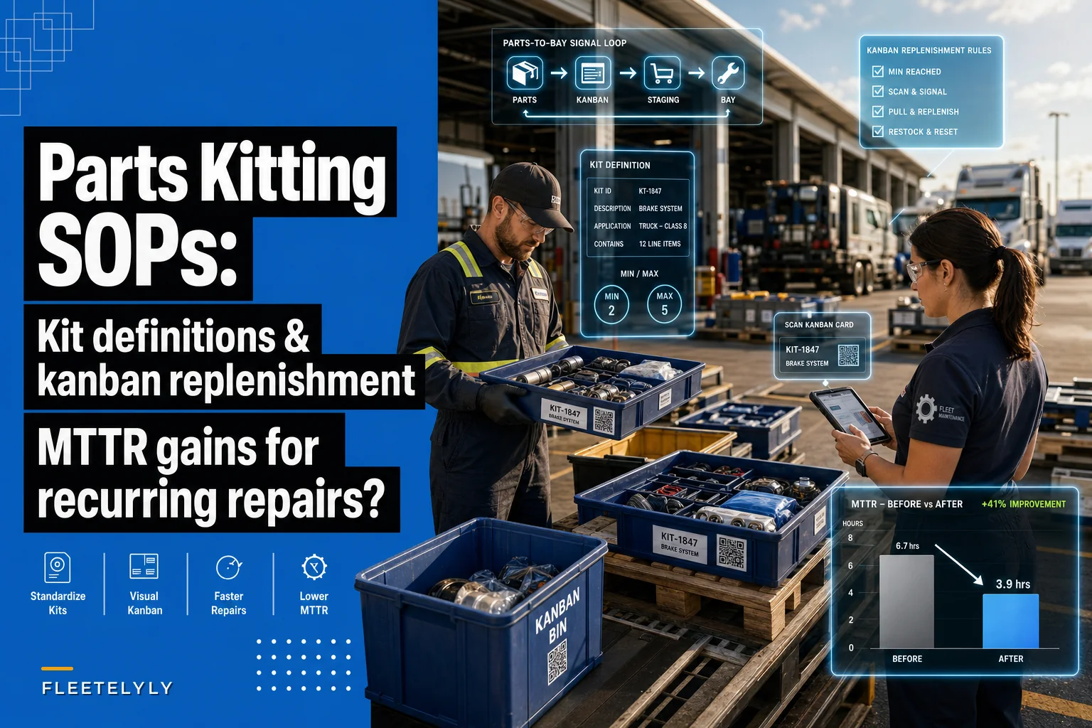 Parts kitting SOPs for recurring repairs: kit definitions, kanban replenishment and MTTR gains