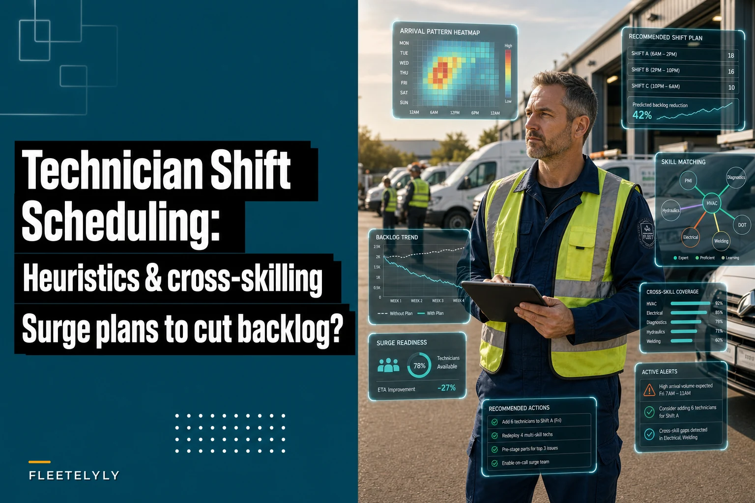 Technician Shift Scheduling for Busy Shops: Heuristics, Cross-Skilling and Surge Plans to Reduce Backlog