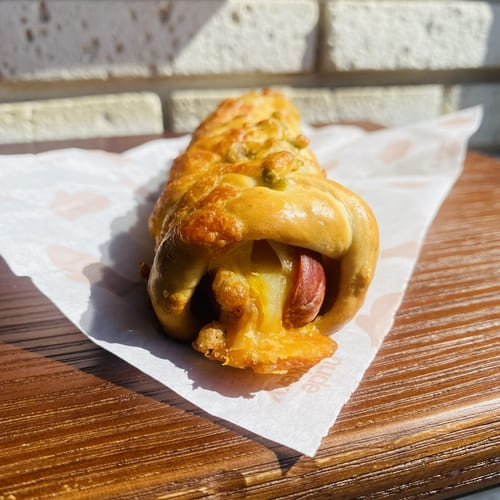 Pretzel Dog (Green Olives/Jalapeno)