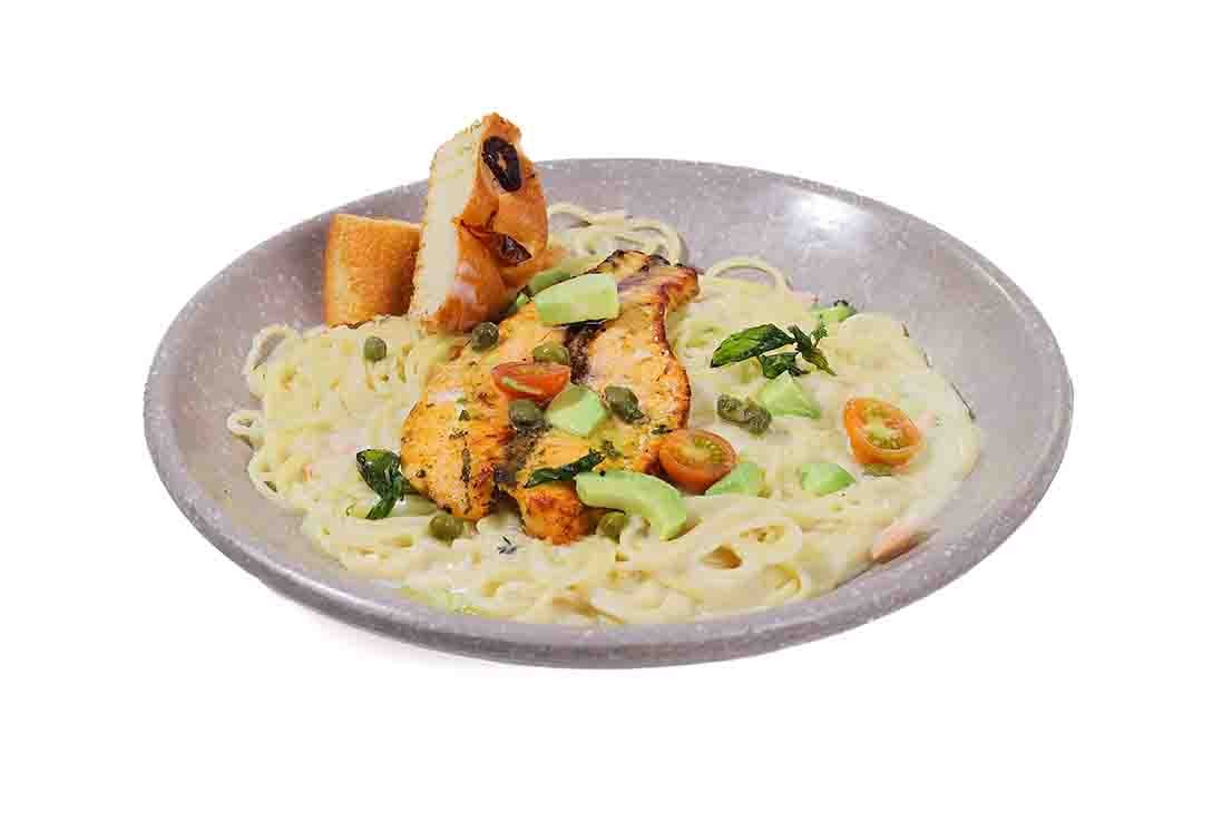 Smoked and Grilled Salmon Spaghetti