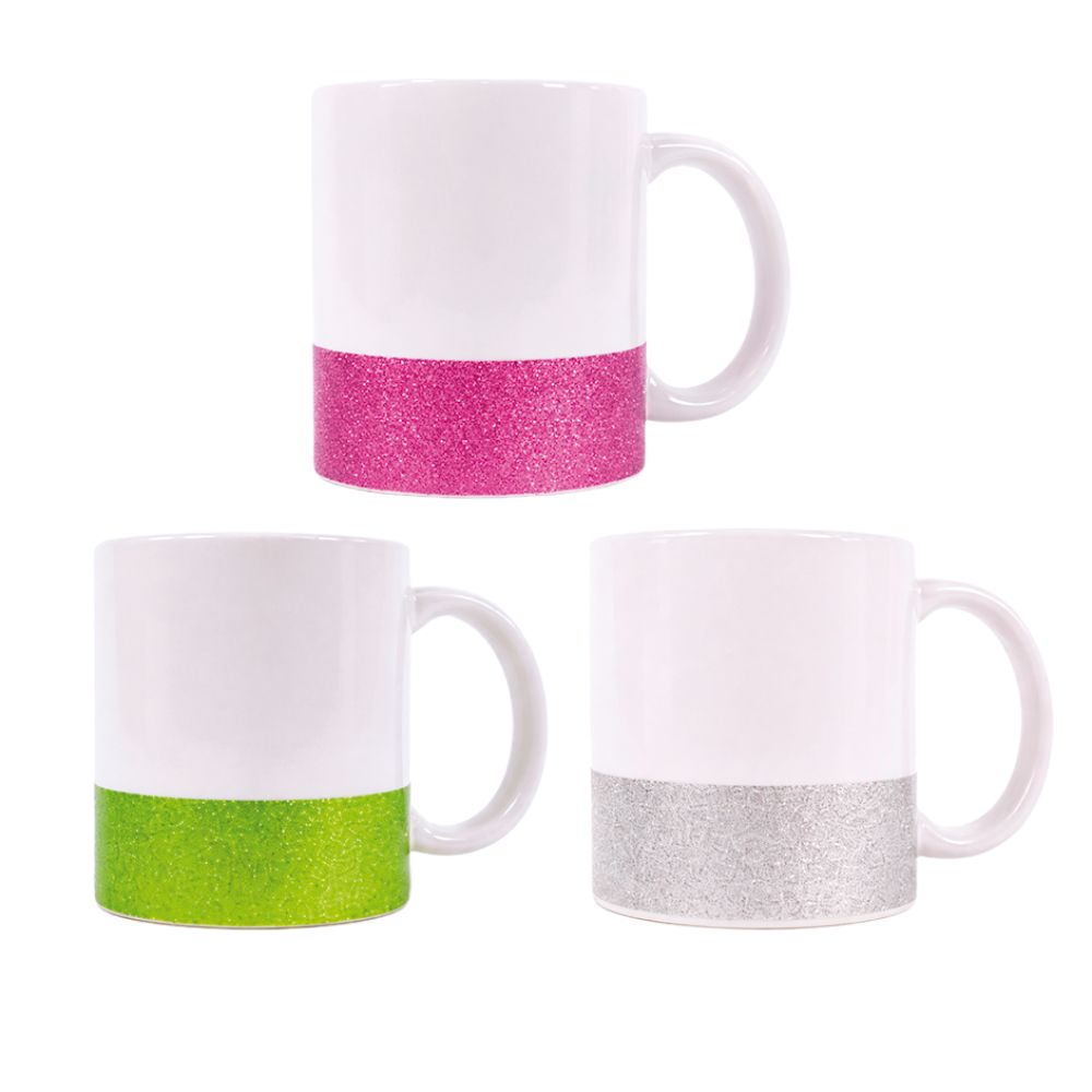 Taza de cerámica blanca base Glitter 11 Oz
