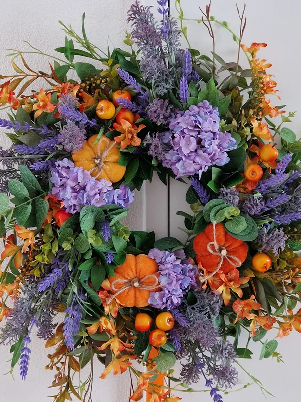 Lavendel und Kürbisse – Herbstlicher Türkranz